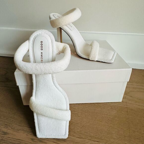 NIB Good American Terry High‎ Heel Slide Sandals 9 White Spa Glam $179 - Picture 9 of 13